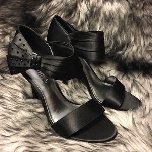 Marine Black Rhinestone Satin Bow 4” Heels